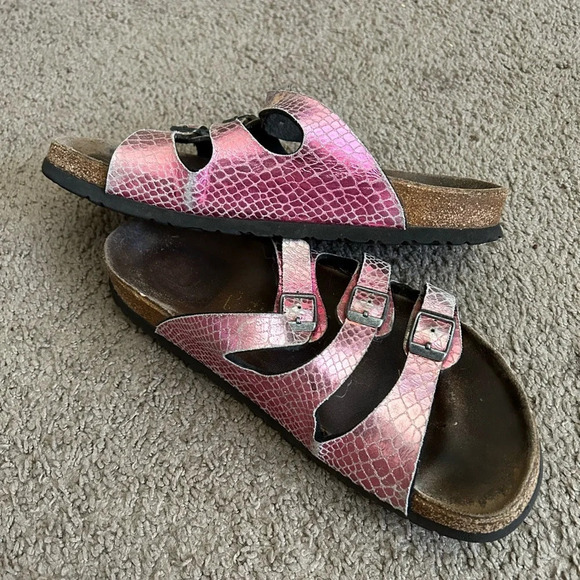 Birkenstock Florida Pink Snake Skin Animal Print Size 41 (10-10.5) Sandals - Picture 3 of 9